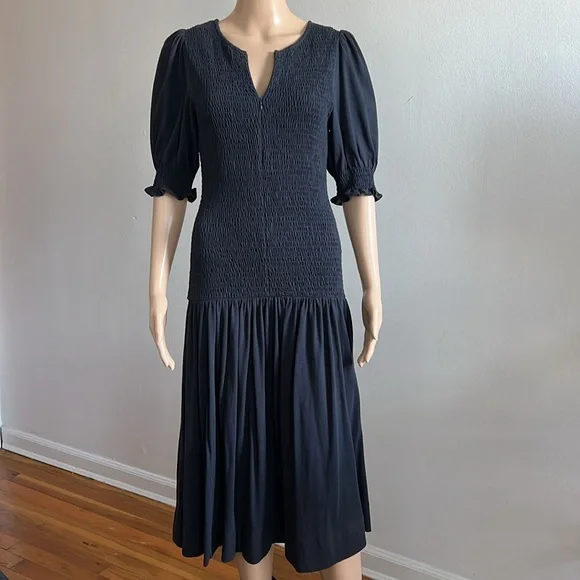 ME+EM Navy Midi Dress with Puff Sleeves - Picture 3 of 15